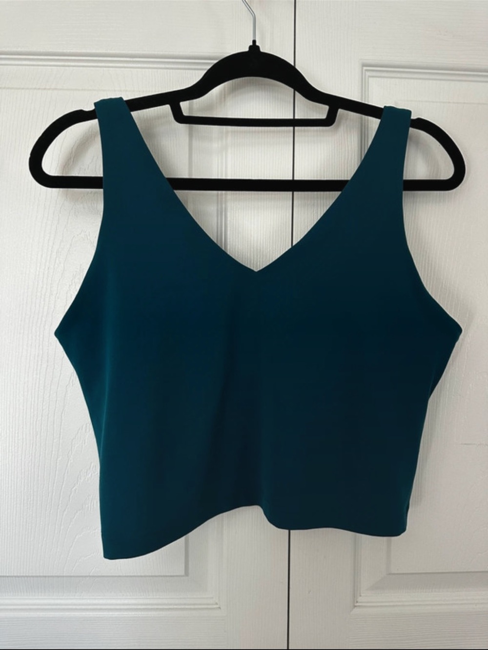 ATHLETA BLUE Transend V-Neck Seamless Crop Tank Yoga Workout Women’s Sz L